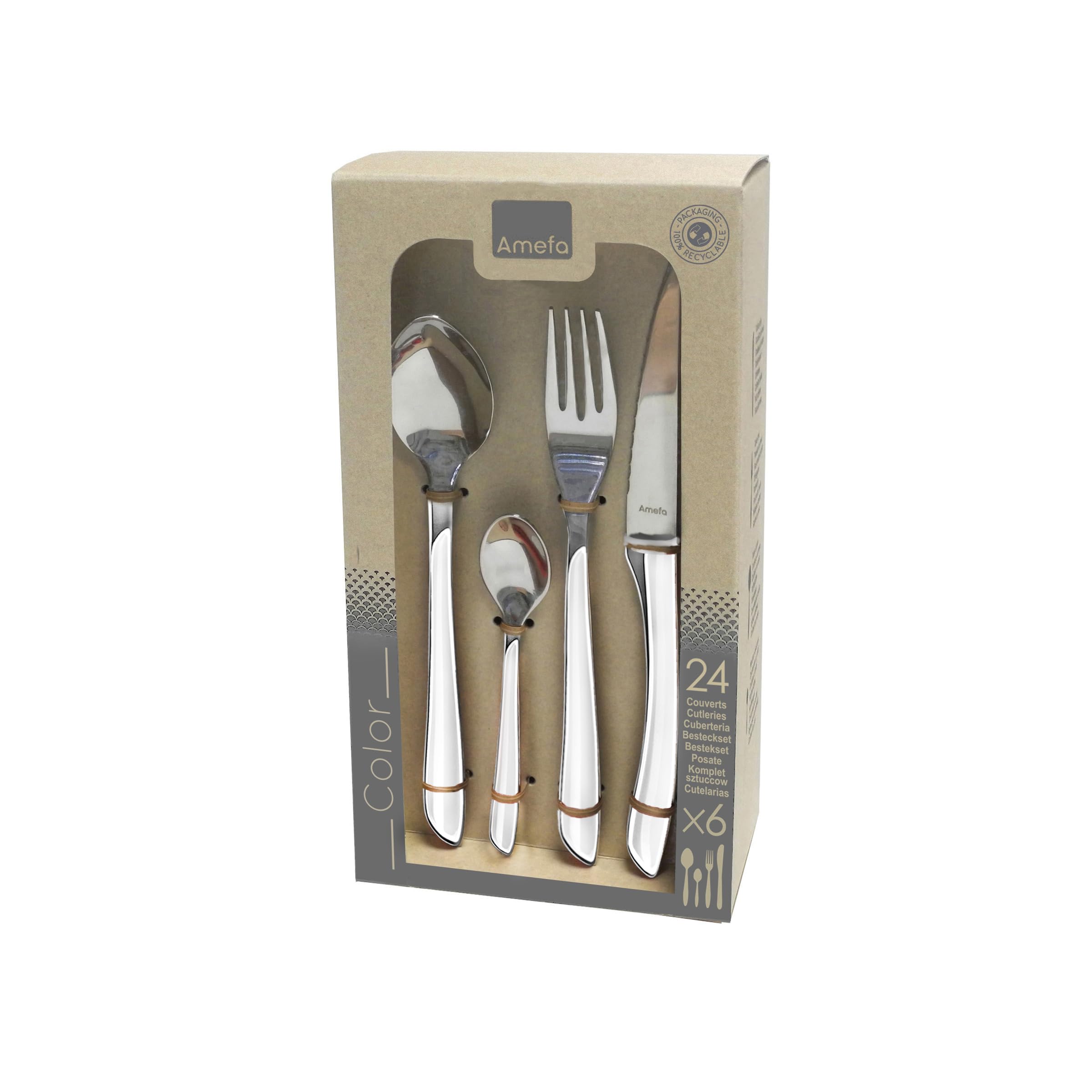 AMEFA - Ménagère 24 couverts de table pour 6 personnes - Eclat - Acier inoxydable 18/0, Finition Brillante - Blanc
