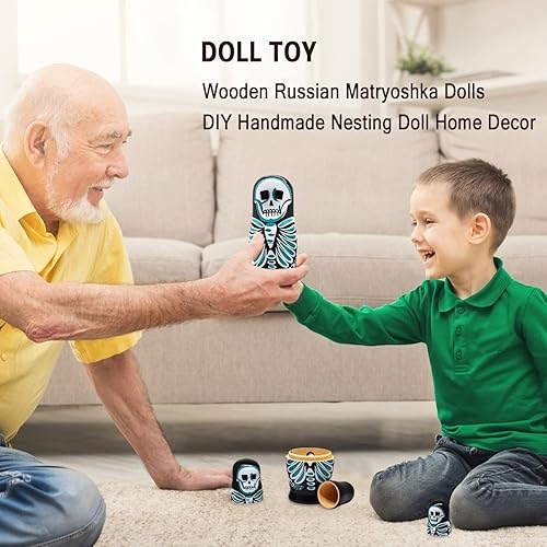 Miniatura 7 de HYCLES Muñecos de anidación ruso Matryoshka de madera apilables para niños, juguetes hechos a mano para niños, decoración de cumpleaños de Navidad,