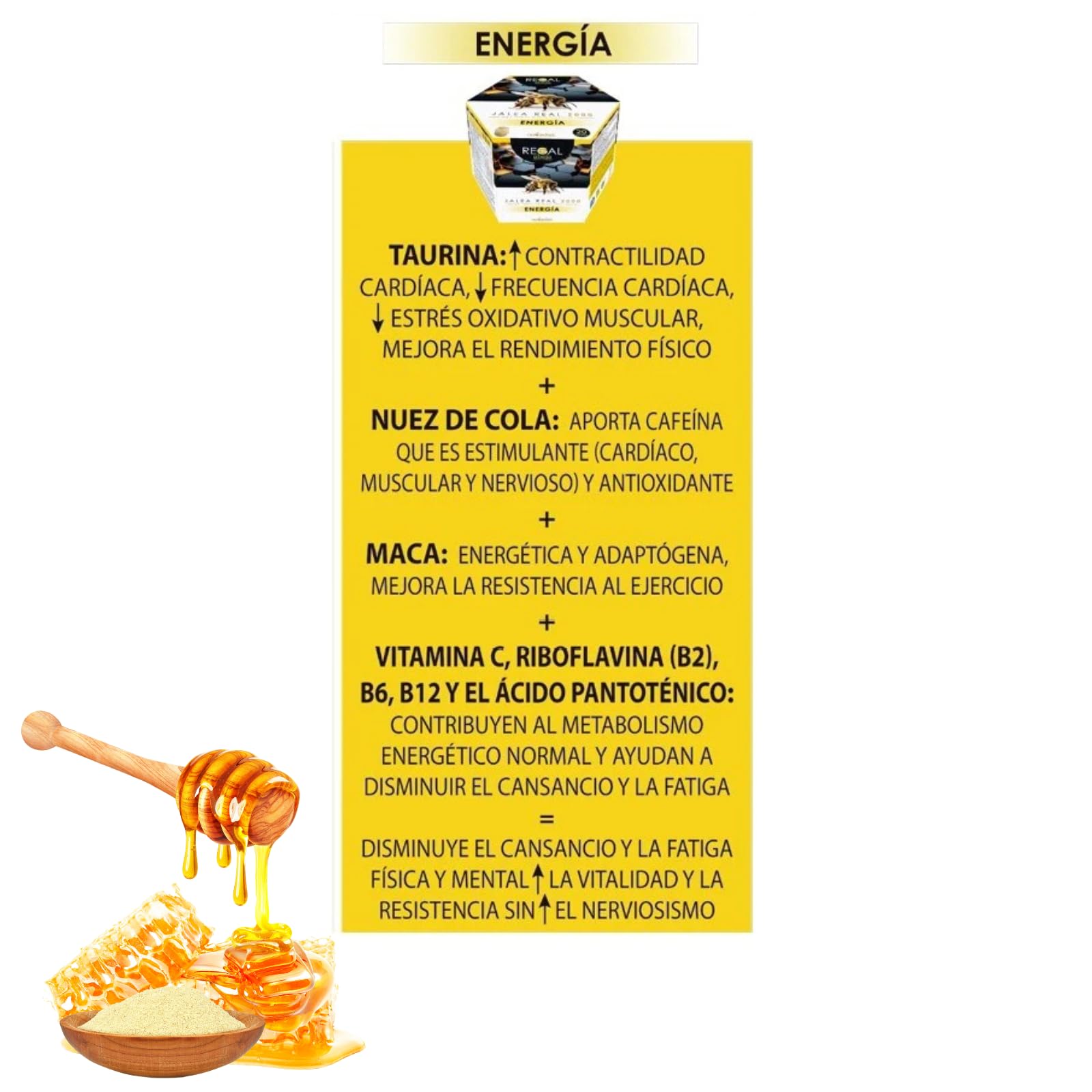 Jalea Real 2000 ENERGIA. 20 Viales. Suplemento Energético Natural con Jalea Real, Maca y Taurina. Jalea Real para adultos Reduce Cansancio, Fatiga Físico y Mental. Refuerza Defensas.