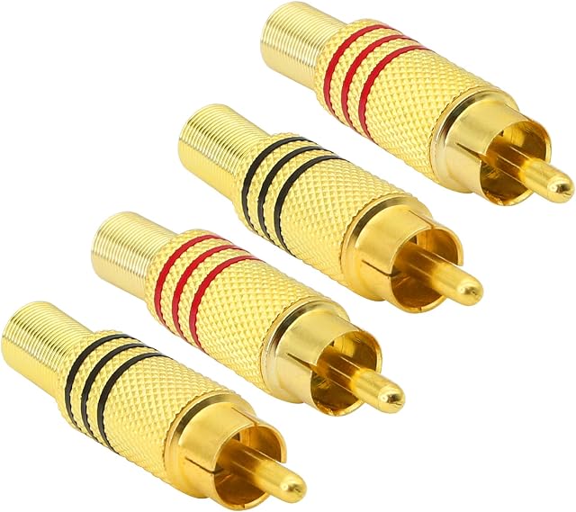 RCA Audio Plug, AV Stereo Gold Plated Male Plug, Spring Coaxial Audio Soldering Free Adapter KANGPING for Conversion Between Audio Device Interfaces4-pack