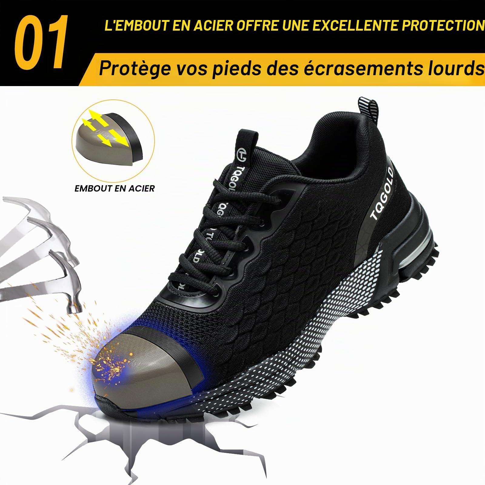 AONEGOLD Chaussures de Sécurité Hommes Femmes Légère Respirante Baskets de Sécurité Antidérapant Confortable Embout Acier Chaussures de Travail GR.36-48EU