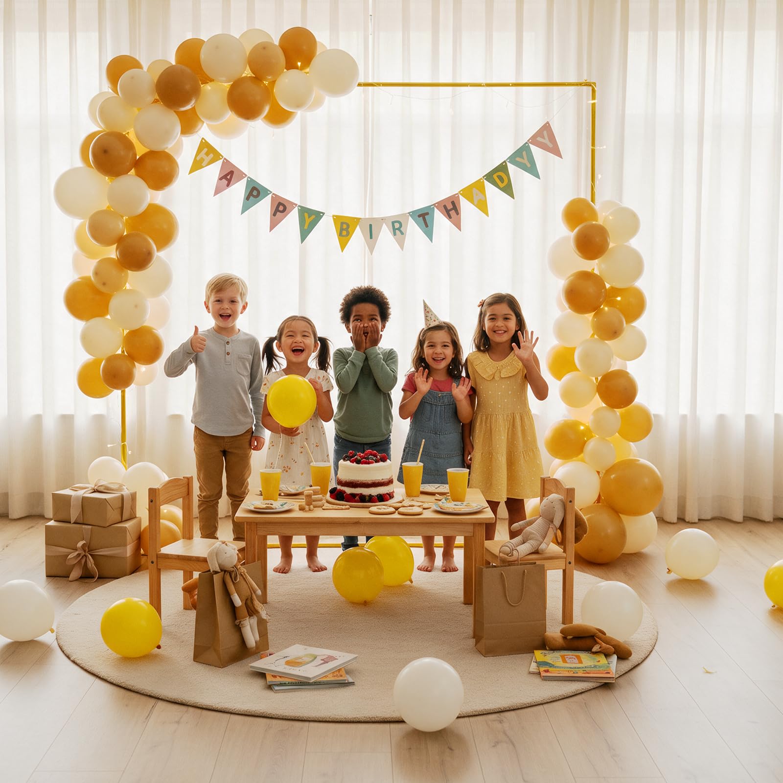 PlusFive Kwadratowy łuk weselny, metalowy stojak na balony, 2 x 2 m, regulowany złoty łuk balonowy, metalowy stojak na tło na urodziny, wesele, baby shower, dekoracja na zakończenie szkoły