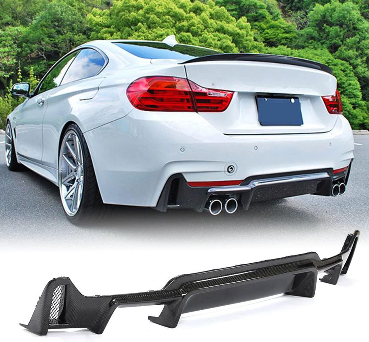 MCARCAR KIT Carbon Fiber Rear Diffuser for BMW 4 Series F32 F33 F36 M Sport 2014-2018 420i 428i 435i 440i M-Tech Lower Bumper Lip Spoiler Body Kit(Double-Side Double Outlet)