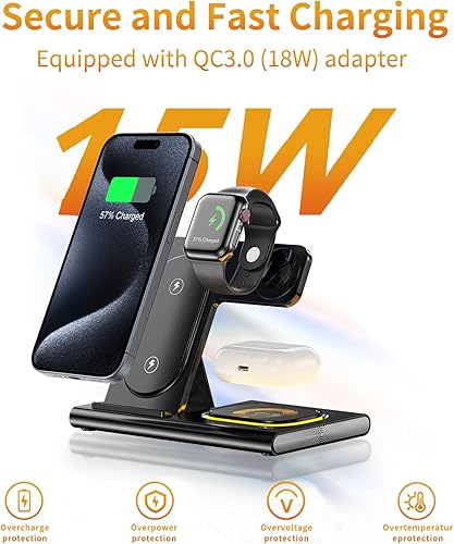 Miniatura 5 de Estación de carga inalámbrica 3 en 1, cargador inalámbrico rápido para iPhone 15 14 13 12 11 Pro X XS XR 8 Series, para iWatch Ultra 9 8 7 6 SE 5 4