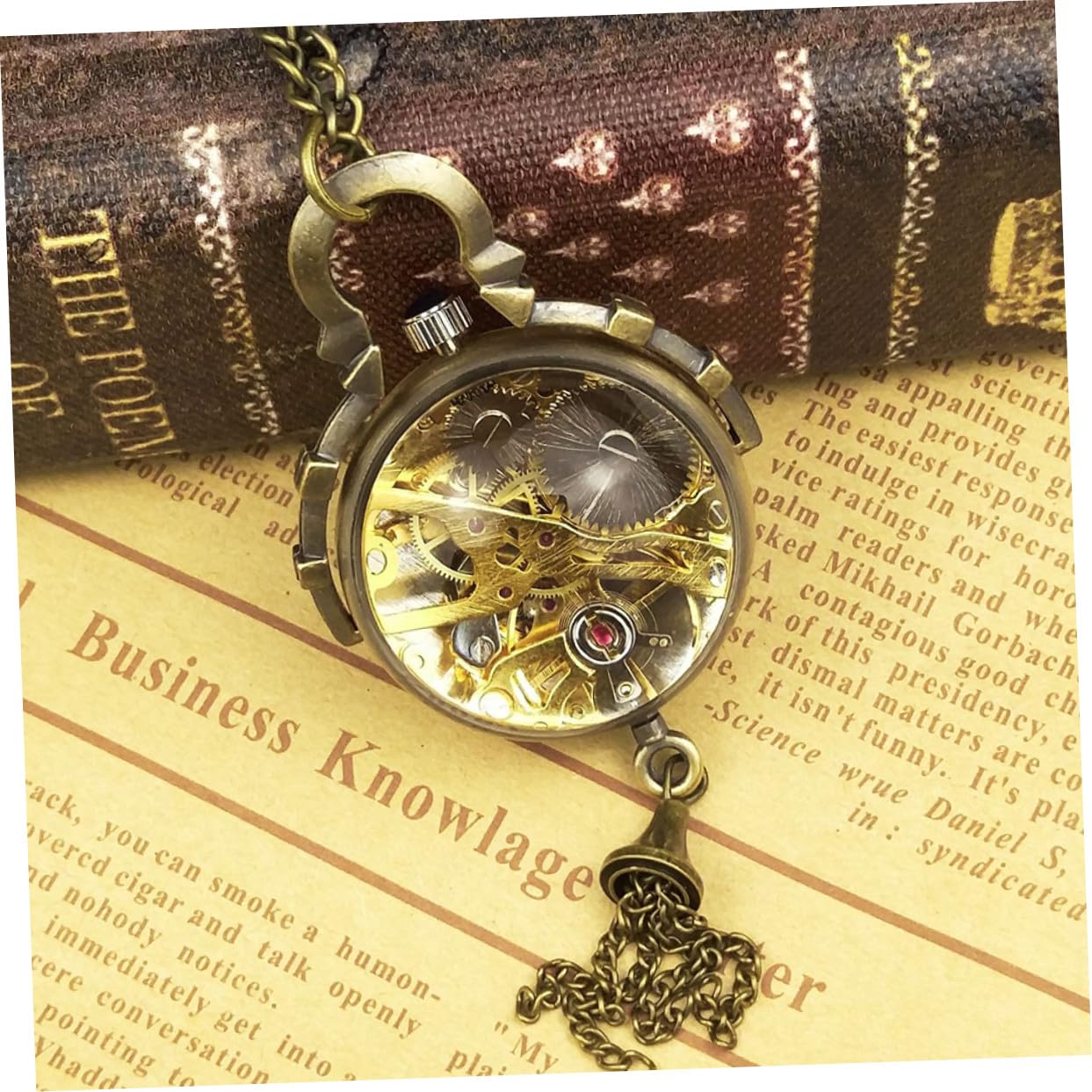 Orologio da Taschino e Stile Unico a Sfera Specchio Meccanico Vintage in Vetro e Catena da Collana, Design Creativo per Uomo e Donna