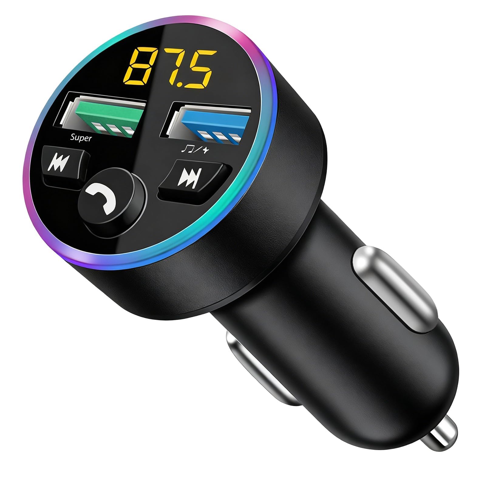 Car FM Transmitter - Bluetooth 5.0 Adapter - Bluetooth for Car | MP3 Player - FM Transmitter Metallic - Dual - Handsfree Calls, Quick Charger for QC 3.0 Lighter