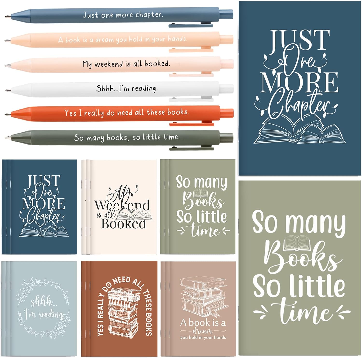 Supervitae 96 Set Book Lover Gift Bulk Librarian Inspirational Notebook Ballpoint Pen Club Favors Reading Journal for Reader Bookish Student Teacher Graduation Appreciation Gift (Morandi)