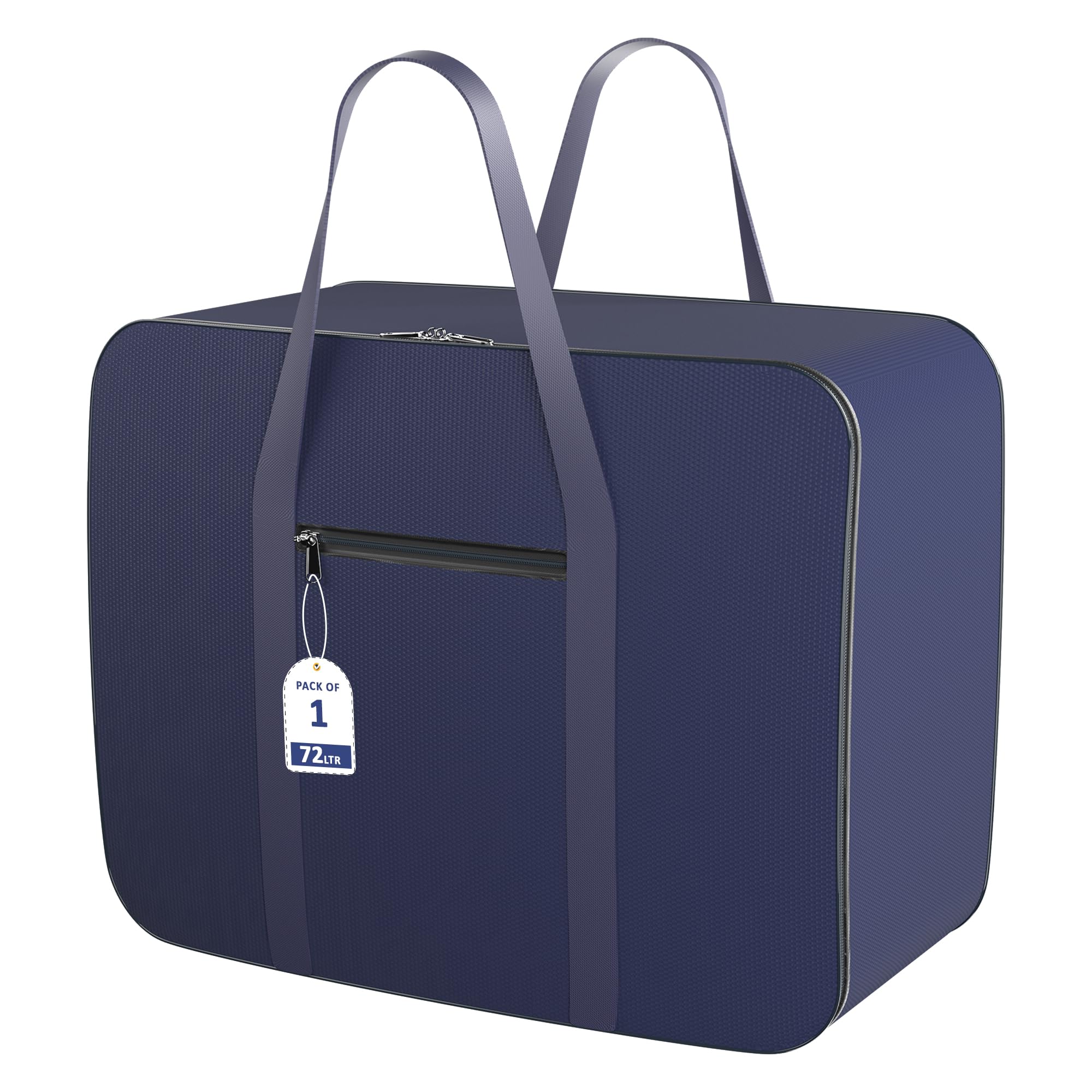 Kuber Industries Storage Bag | Clothes Storage Bag | Rexine Underbed Storage Bag | Wardrobe Organizer for Blanket-Comforters | Foldable Attachi Bag with Handle | Large | Navy Blue-image-14