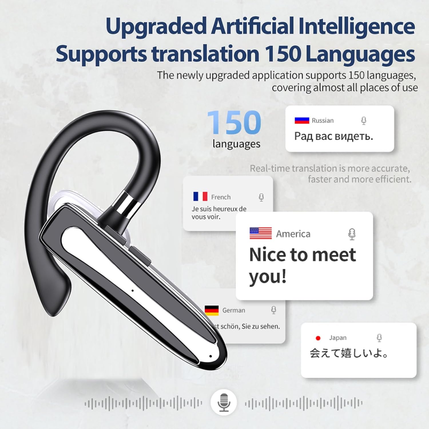 Xmenha Bluetooth Earpiece Ear Piece Translator Translating Translation Earbuds Real Time Bluetooth Headset Earphones Language AI Translator Earbud in Real Time Ear Buds Headphone Language Translation