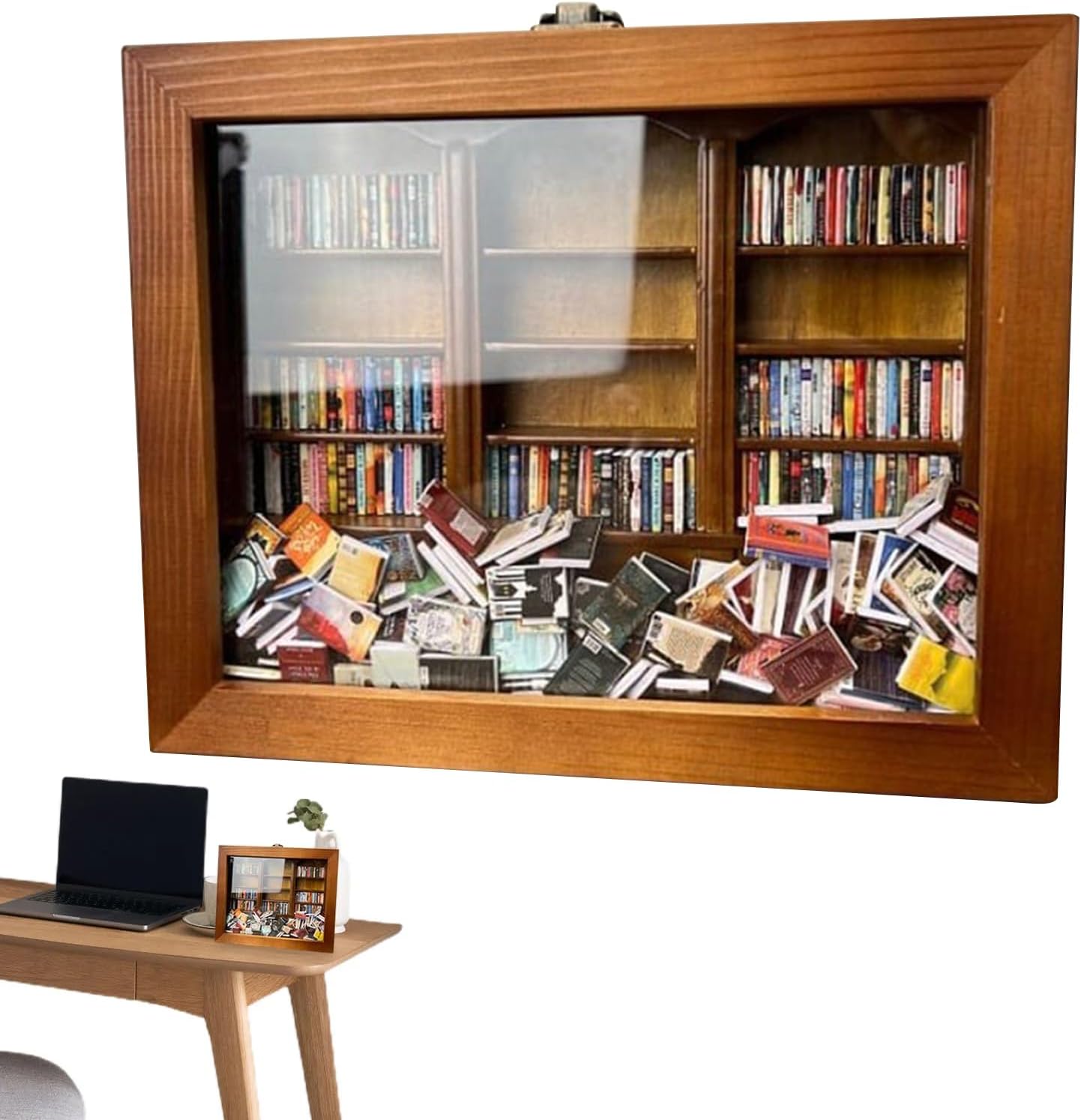 Creative Decompression Miniature Bookshelf Display Frame - Wooden Anxiety Bookshelf Decor for Book Lovers Birthday Gifts