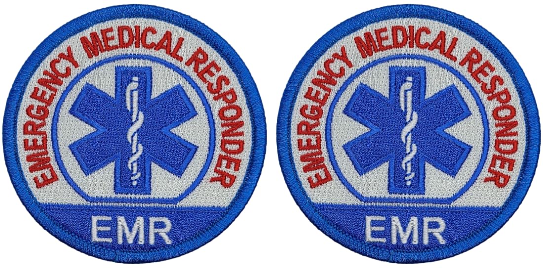 EMR Emergency Medical Responder Embroidered Patch 2pc Bundle - 3 X 3 Inch Hook Fastener C607