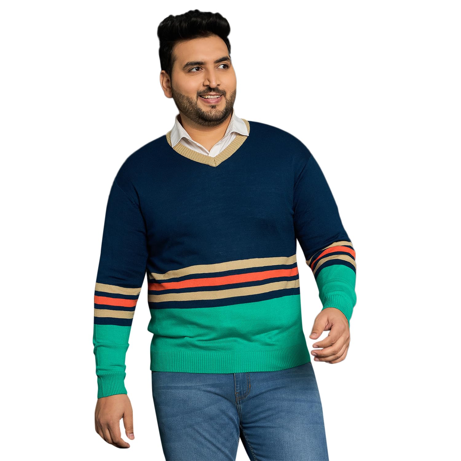 Men Plus Size Colourblocked Multi Color Sweater(Jamestown,Multicolour,4XL)-image-24