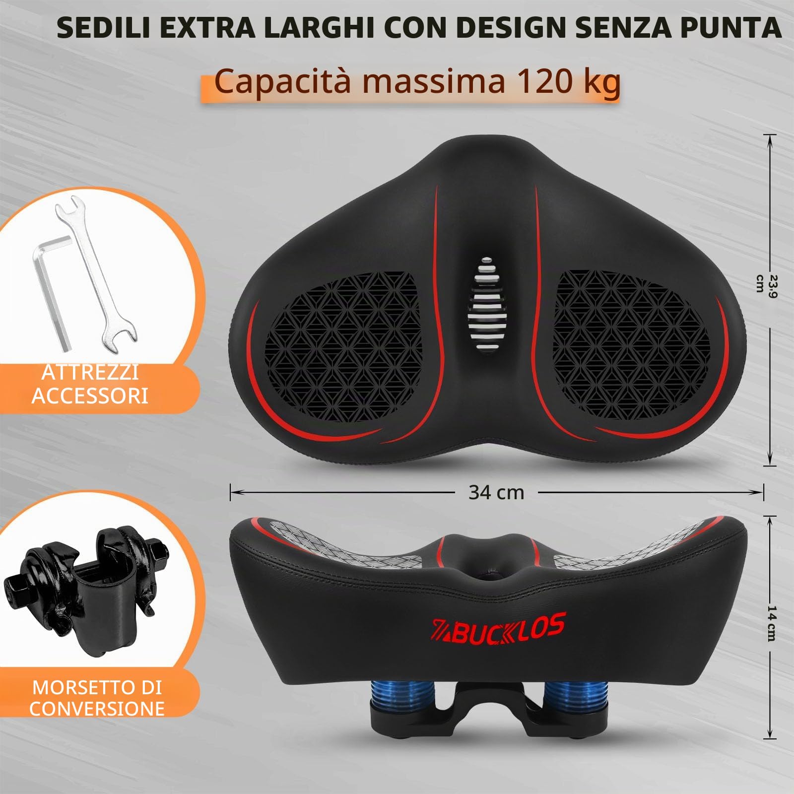 Sella per bicicletta da uomo e da donna, comoda e ampia con morbida imbottitura in gommapiuma, ergonomica, per mountain bike, città, bici da corsa e cyclette