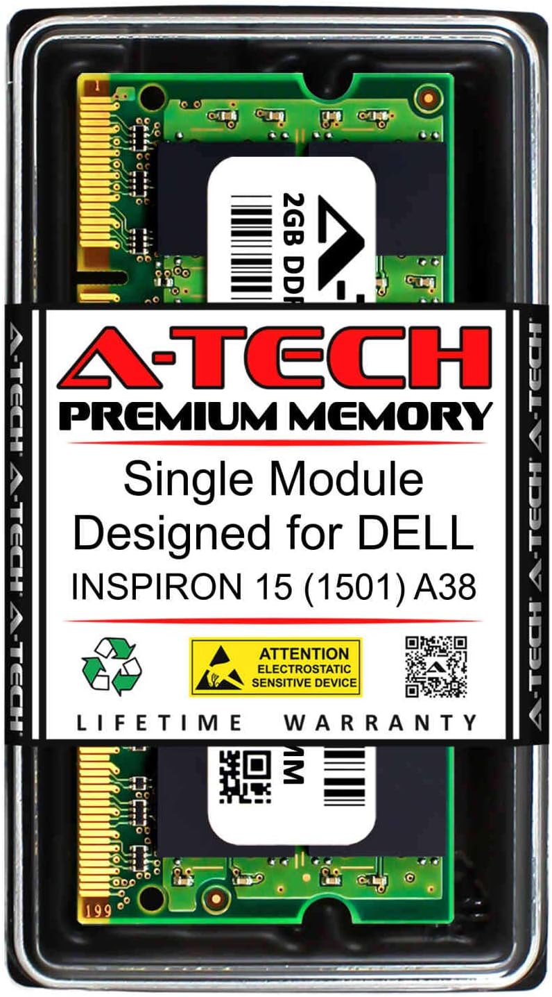 A-Tech 2GB RAM for DELL INSPIRON 15 (1501) A38 | DDR2 800MHz SODIMM PC2-6400 200-Pin Non-ECC Memory Upgrade Module