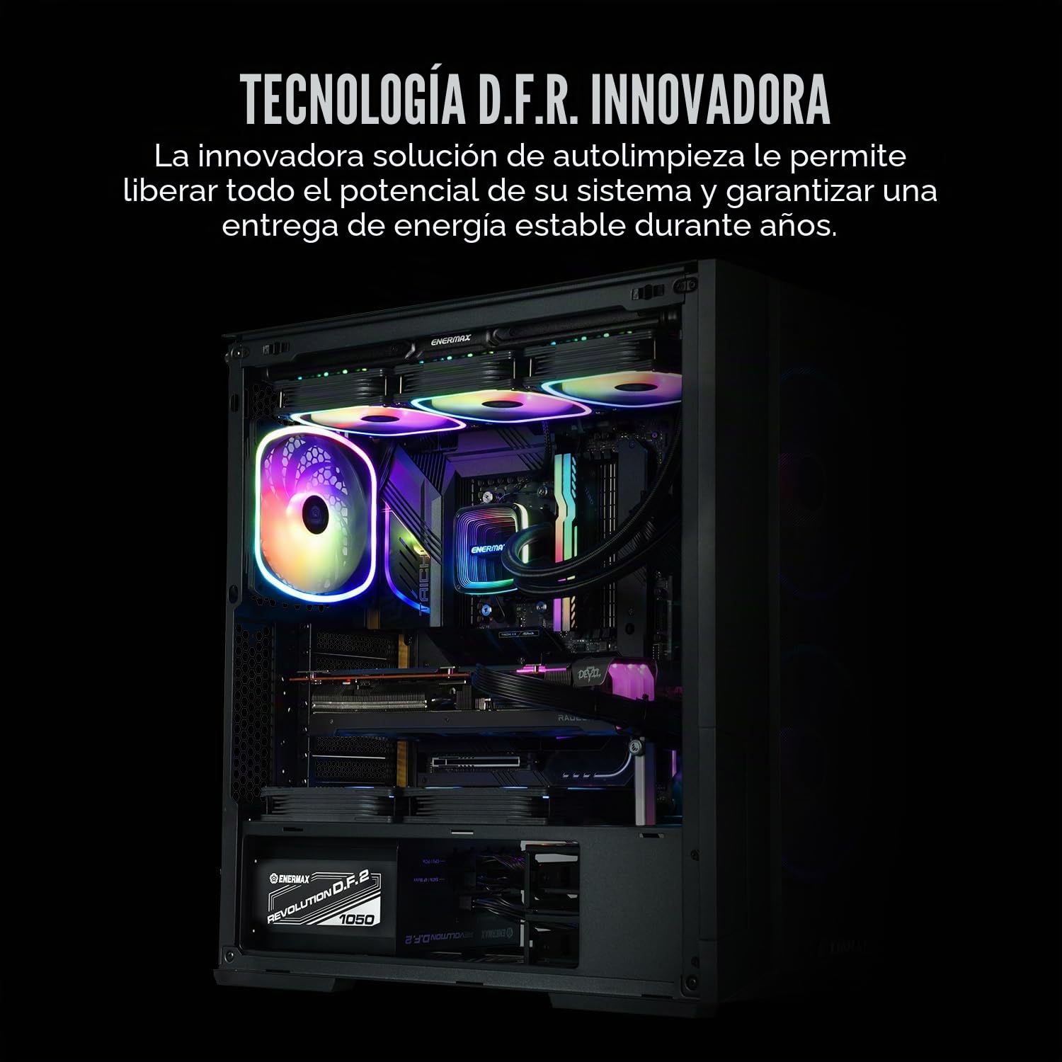 ENERMAX Revolution D.F. 2 ATX Compacto Fuente de Alimentación 1050W 80Plus Gold (Totalmente Modular, Cable Plano Cable, Semi-Fanless), ERS1050EWT, Negro
