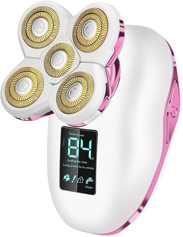 Barbeador elétrico feminino HYEHET com cabeças rotativas 5D, trava para viagem e uso com água