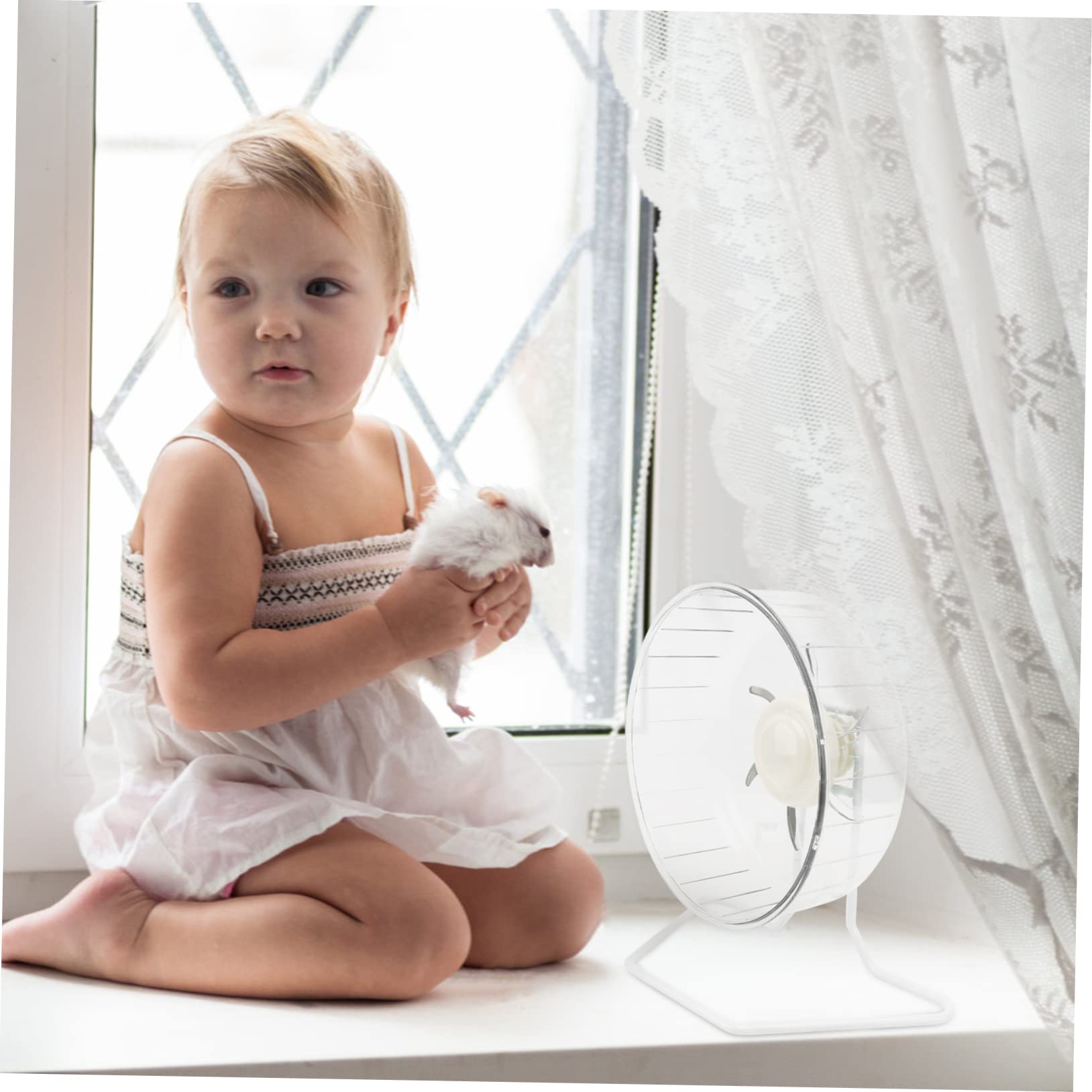 Ruota Silenziosa per Criceti Super Silenziosa Bianca | Plastica e Ferro, Forma a Ruota, per Piccoli Animali e Mouse, Accessorio da Esercizio Compatto