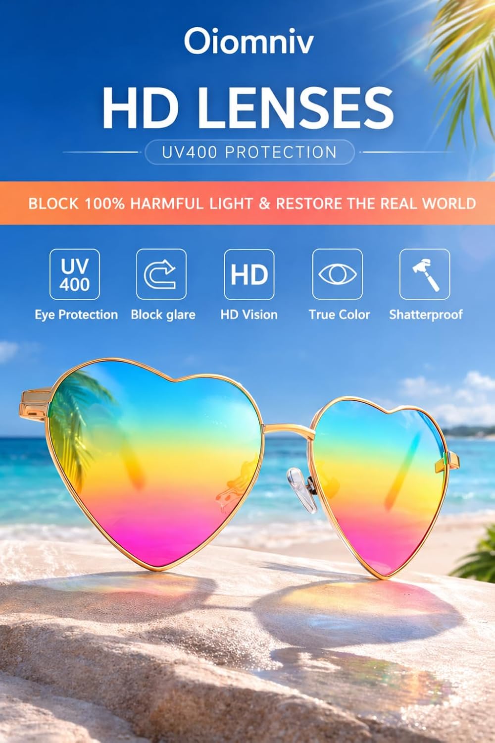 Oiomniv Heart Sunglasses, Retro Love Heart Glasses, Pride Accessories image 3