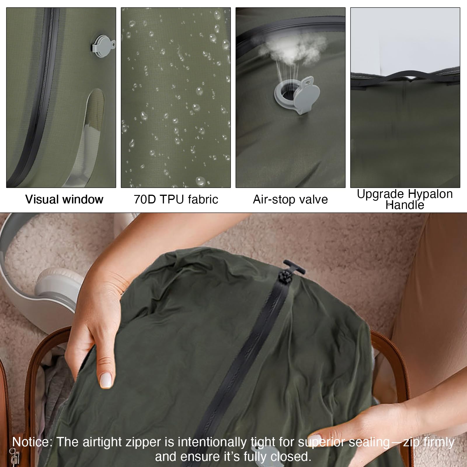 Bolsas de vacío para ropa, 20 l, juego de 2 unidades con bomba recargable de 1200 mAh, bolsas de compresión de TPU herméticas reutilizables con válvula y cremallera impermeable para maleta y mochila