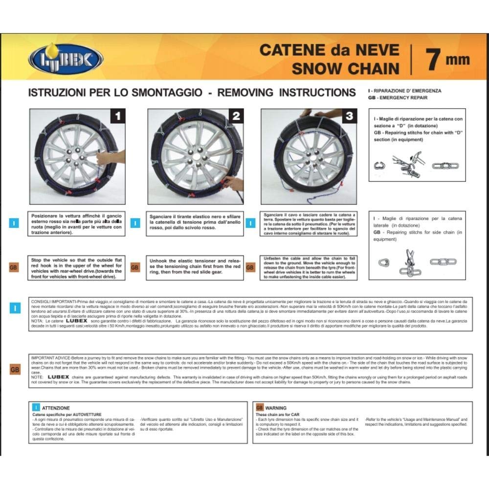 LUBEX Catene da Neve A ROMBO 7MM Gruppo 10 OMOLOGATE TUV CODICE 21349