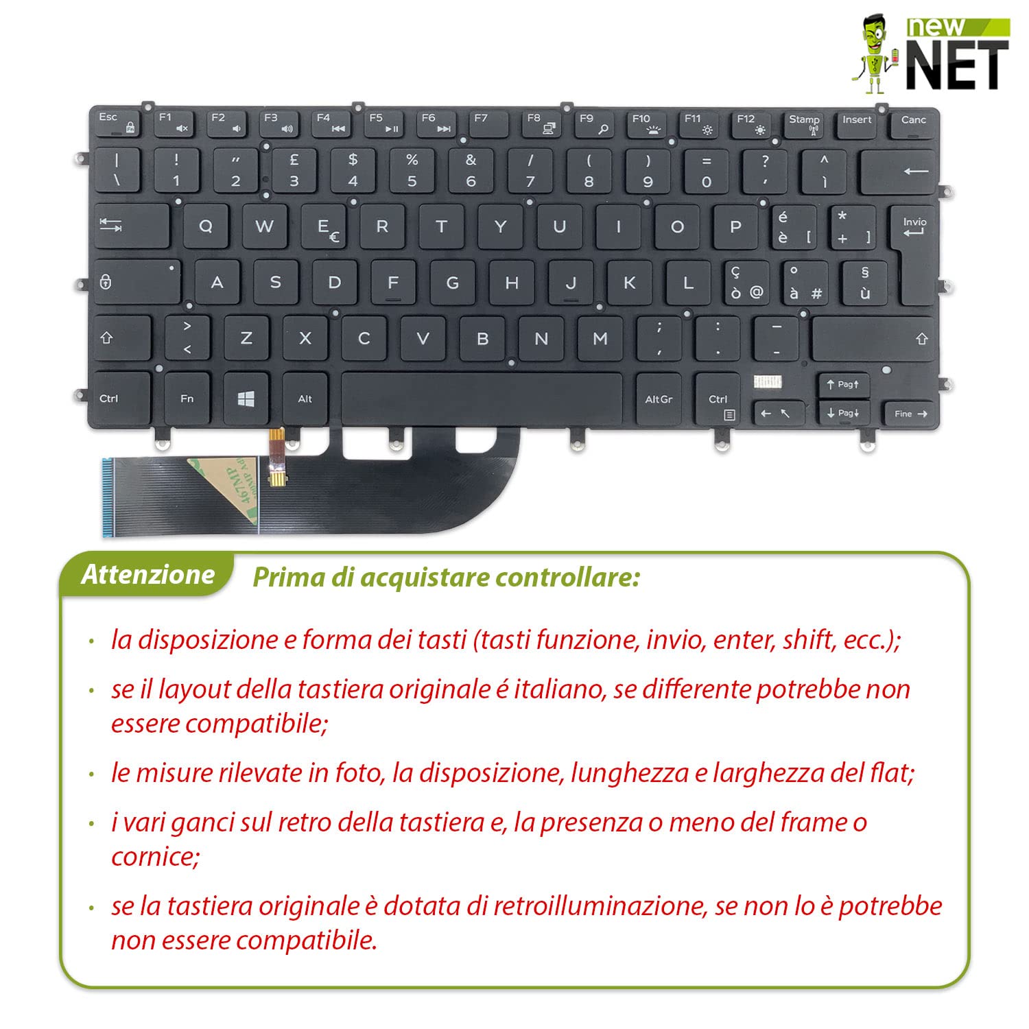 new net - Keyboards - Tastiera Italiana Compatibile con Notebook dell Precision 5520 5530 5540 5510[ Senza Frame - Retroilluminata - Layout ITA ]