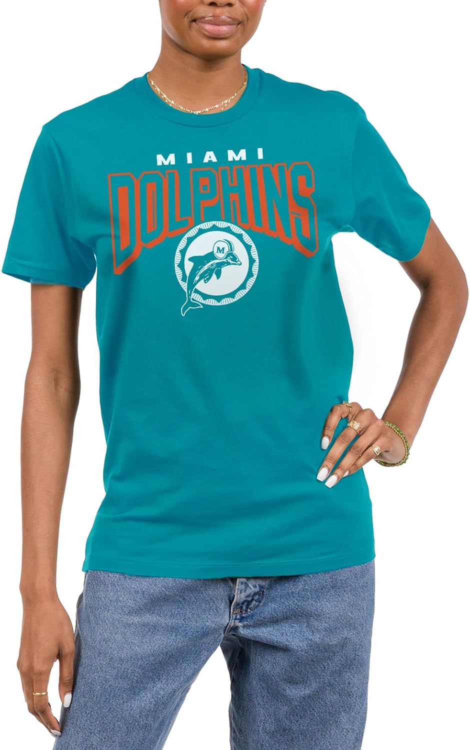 Junk Food Standard Clothing x Bold Logo-Short Sleeve Fan Shirt for Men and Women Officially Licensed NFL Apparel, Miami Dolphins-Aqua - Image 2