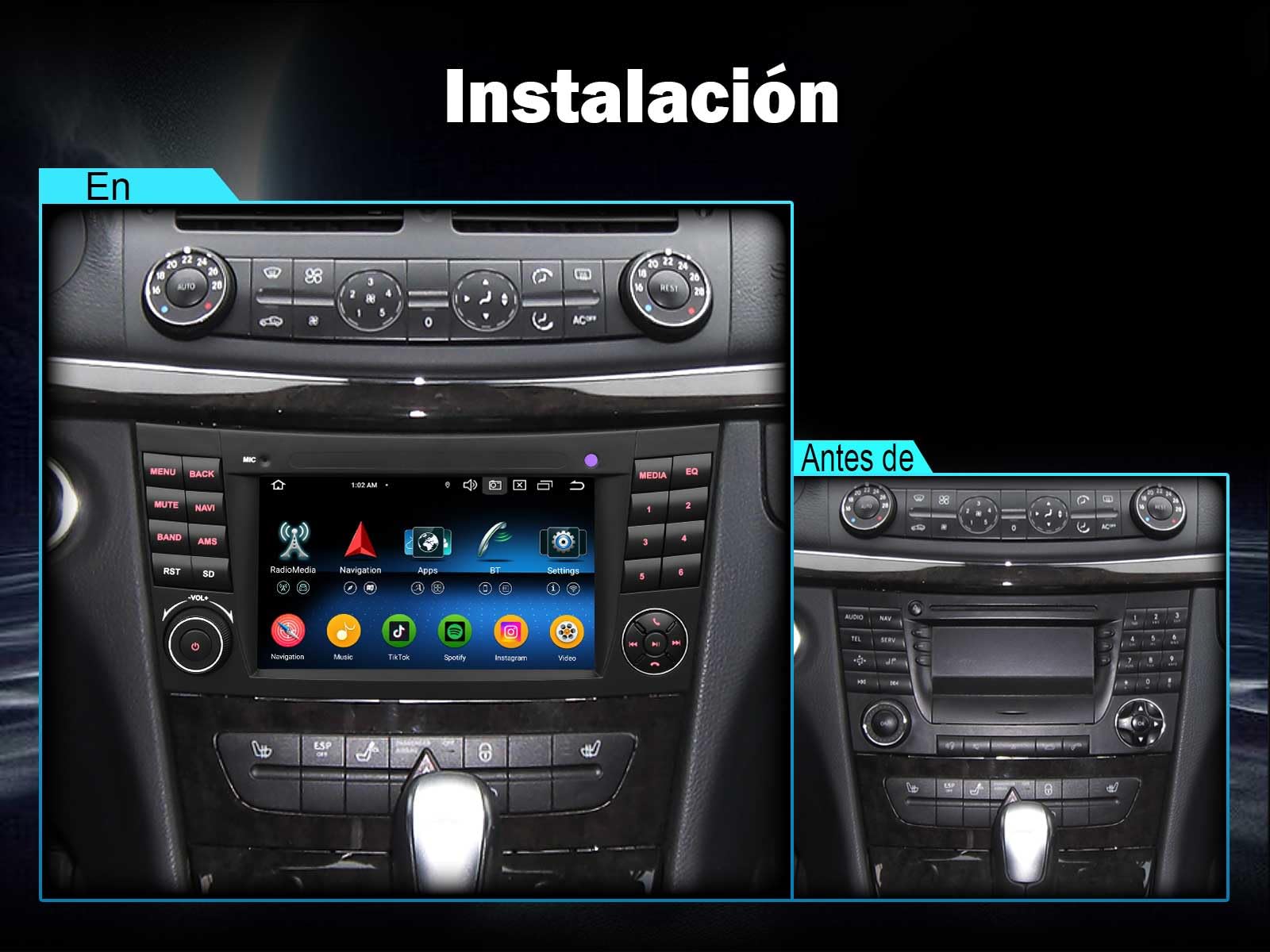 Erisin 8 núcleos 4GB+64GB Android 16 Radio Coche GPS Navegador para Mercedes Clase E W211 Clase CLS W219 Bluetooth CarPlay Android Auto DSP WiFi 4G Dab+ RDS OBD2 Canbus 7 Pulgadas Pantalla Táctil