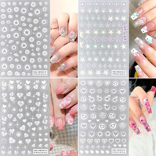 Miniatura 7 de 6 hojas de calcomanías de uñas translúcidas con forma de corazón de estrella, suministros de arte de uñas autoadhesivas 3D, calcomanías de uñas