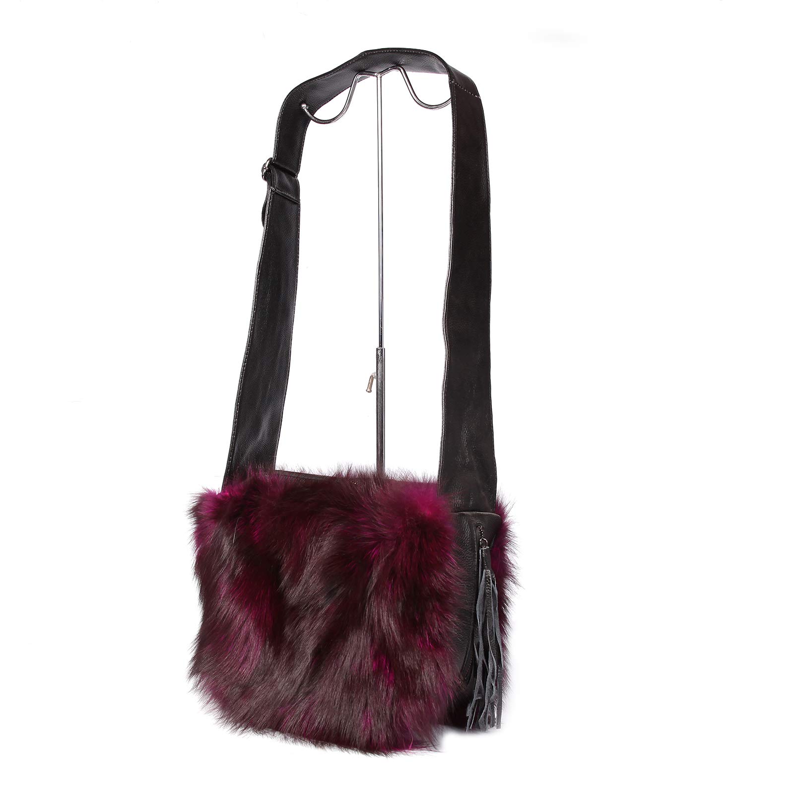 URSFUR Women Winter Fox Tassel Shoulder Bag Large Tote Clutch Purse Handbag