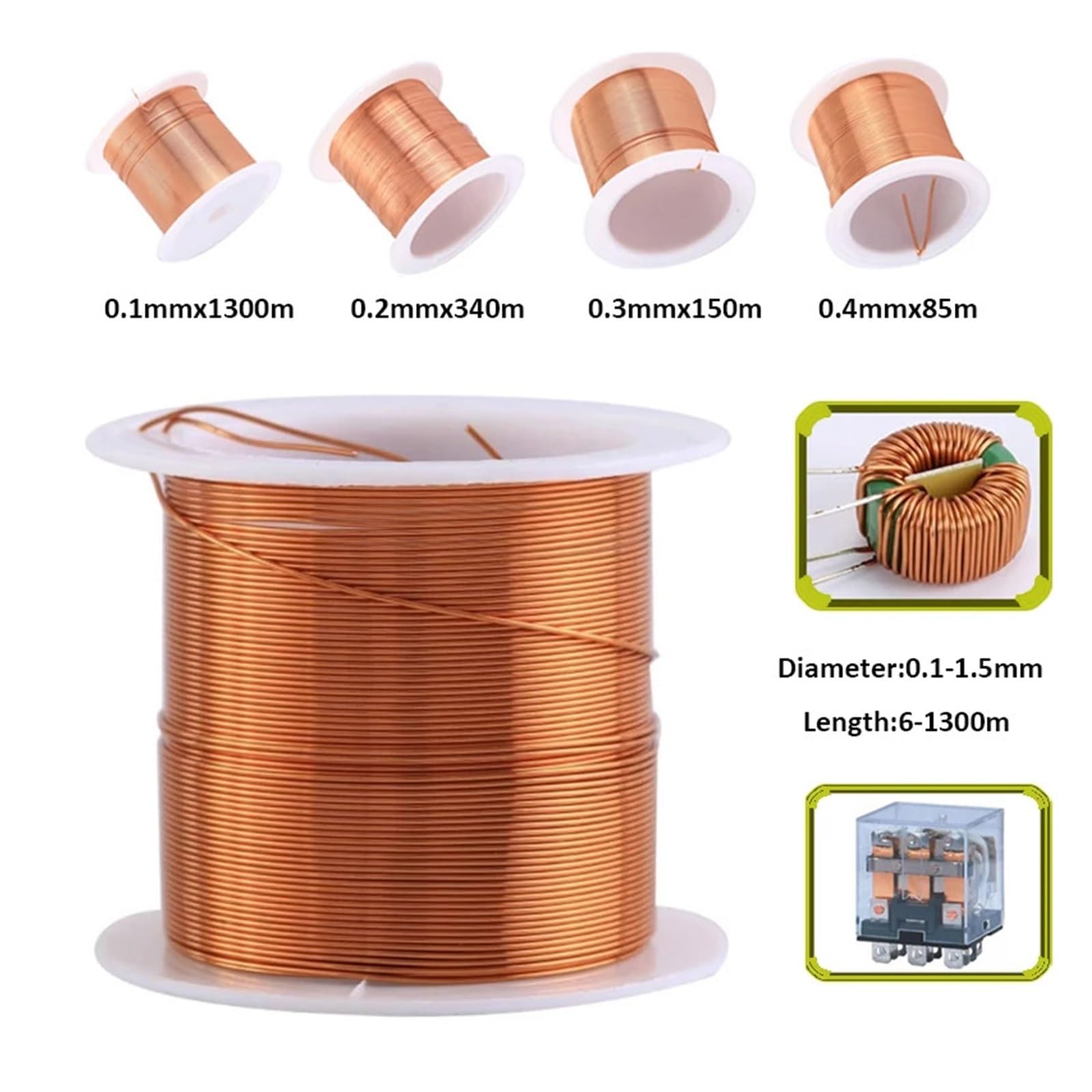 1300M-6M Przewód miedziany lakierowany 0,1 mm -1,5, przewód magnetyczny, emaliowany, cewka przewodu miedzianego(1.30mm 8m No Spool)