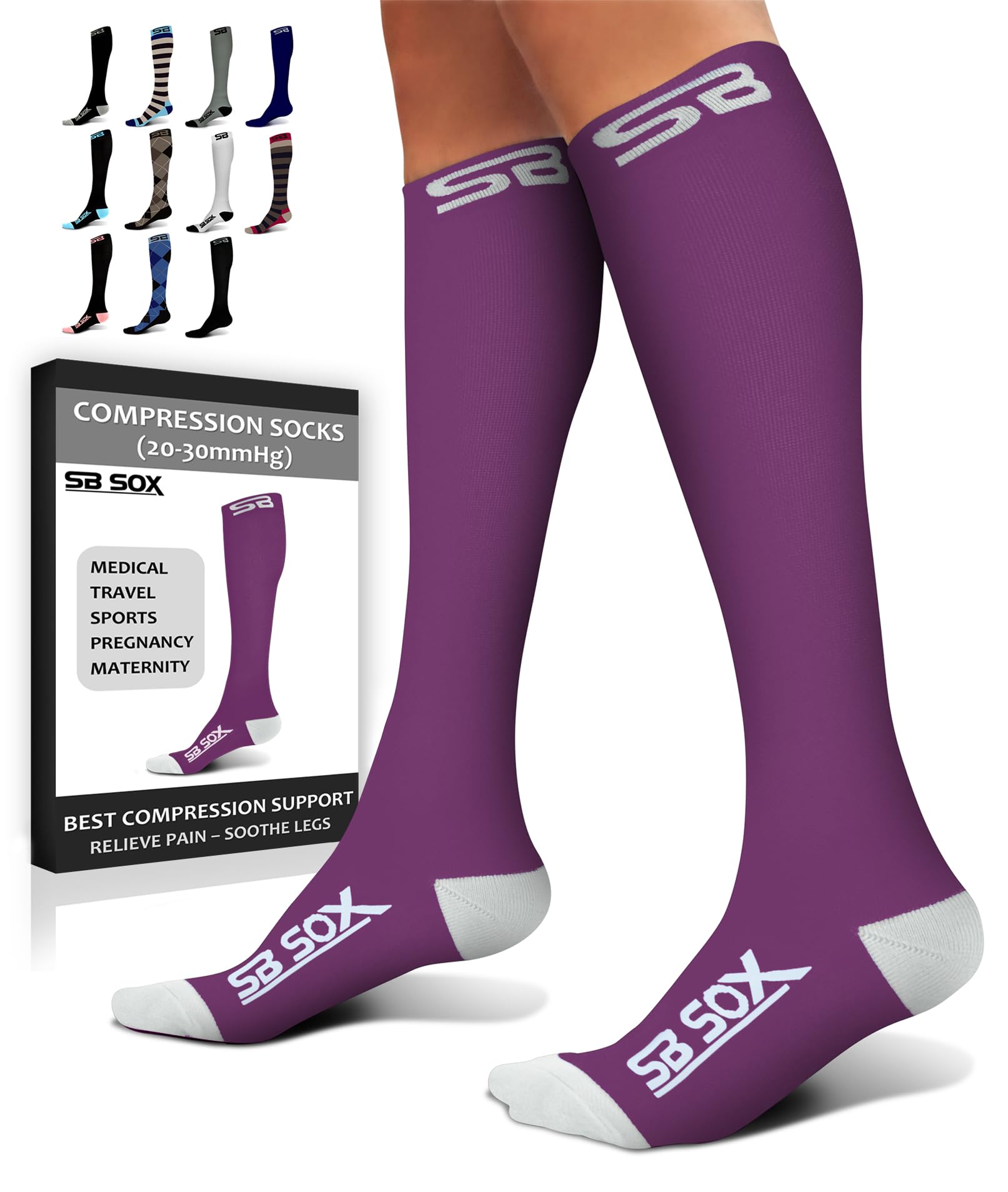 SB SOX Compression Socks for Men & Women (20-30 mmHg) - Best Support Stockings for Travel, Medical, and Sports - Perfect for Everyday Wear