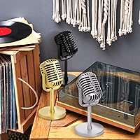 Vista 5 de Paquete de 3 accesorios de micrófono retro, modelo clásico de micrófono vintage con soporte, micrófonos de plástico, disfraz de juguete
