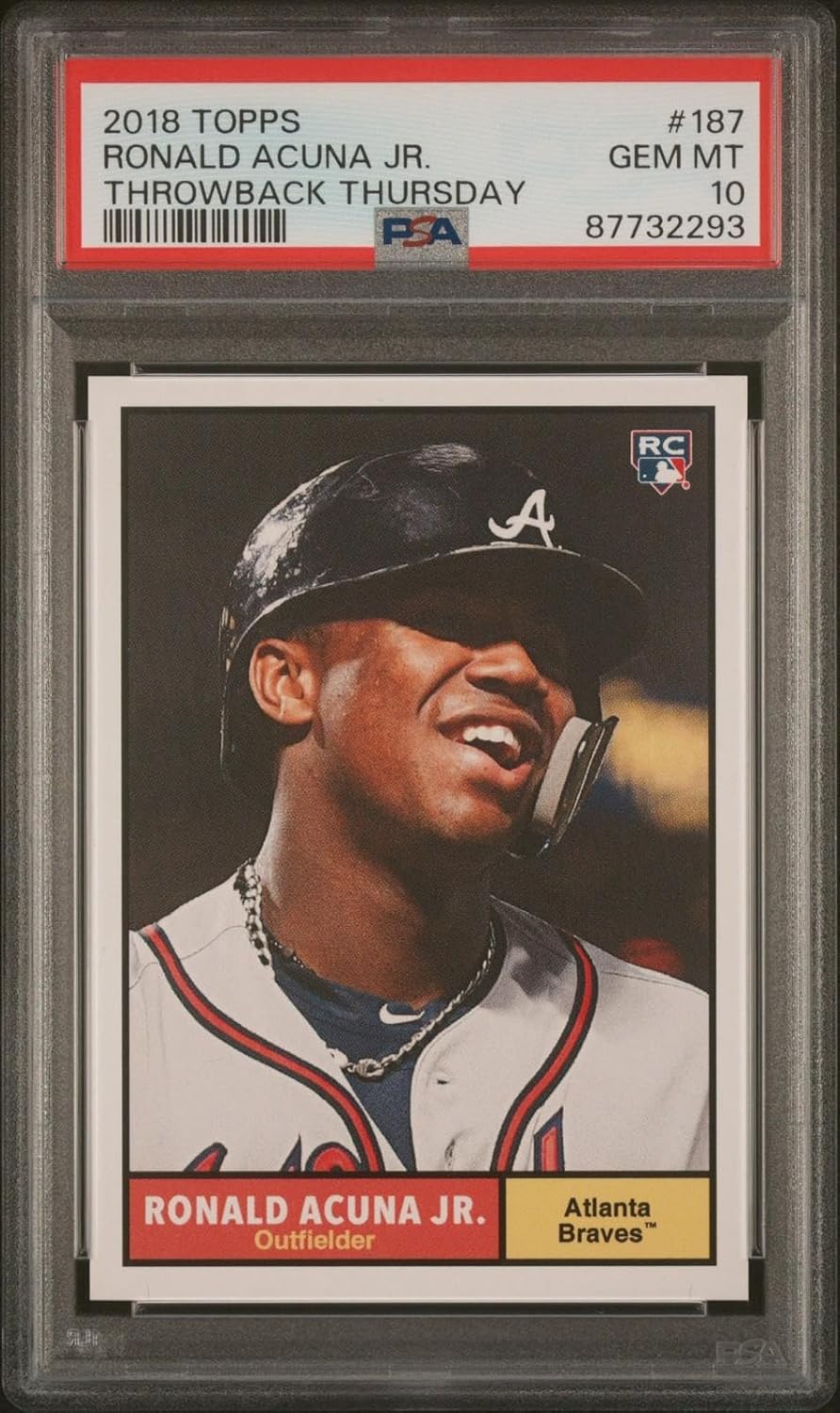 PSA 10 Ronald Acuna 2018 Topps #187 Throwback Thursday Rookie Card - Baseball Slabbed Rookie Cards