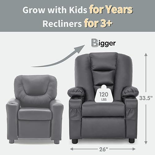Miniatura 12 de MCombo Sillón reclinable para niños grandes a partir de 3 años, silla reclinable para niños pequeños con portavasos, piel sintética, 7322 (violeta)