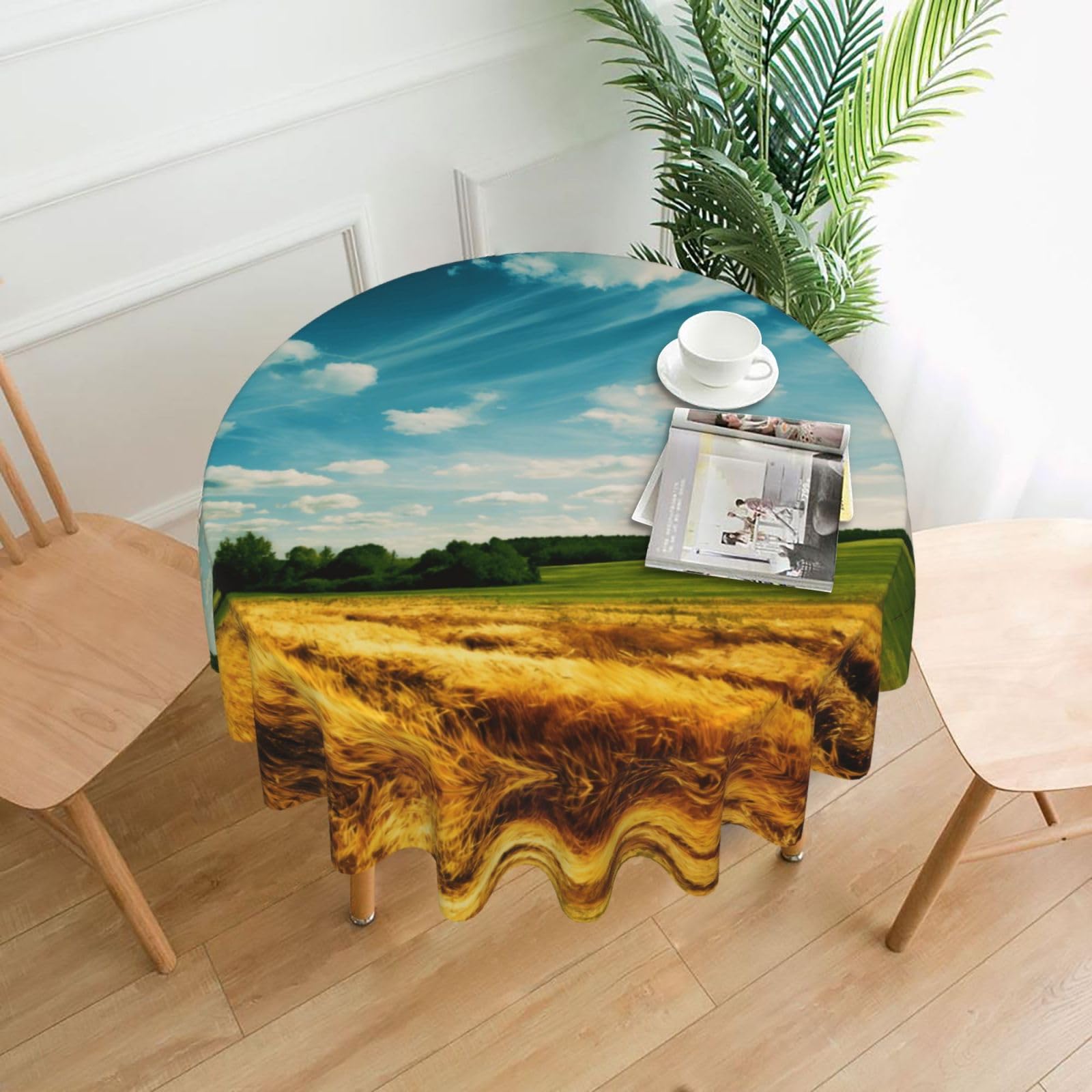 HLSBSSL Wheat Field Printed round decorative tablecloth, 60 inches, suitable for various tables in the living room, dining room, coffee table, etc.