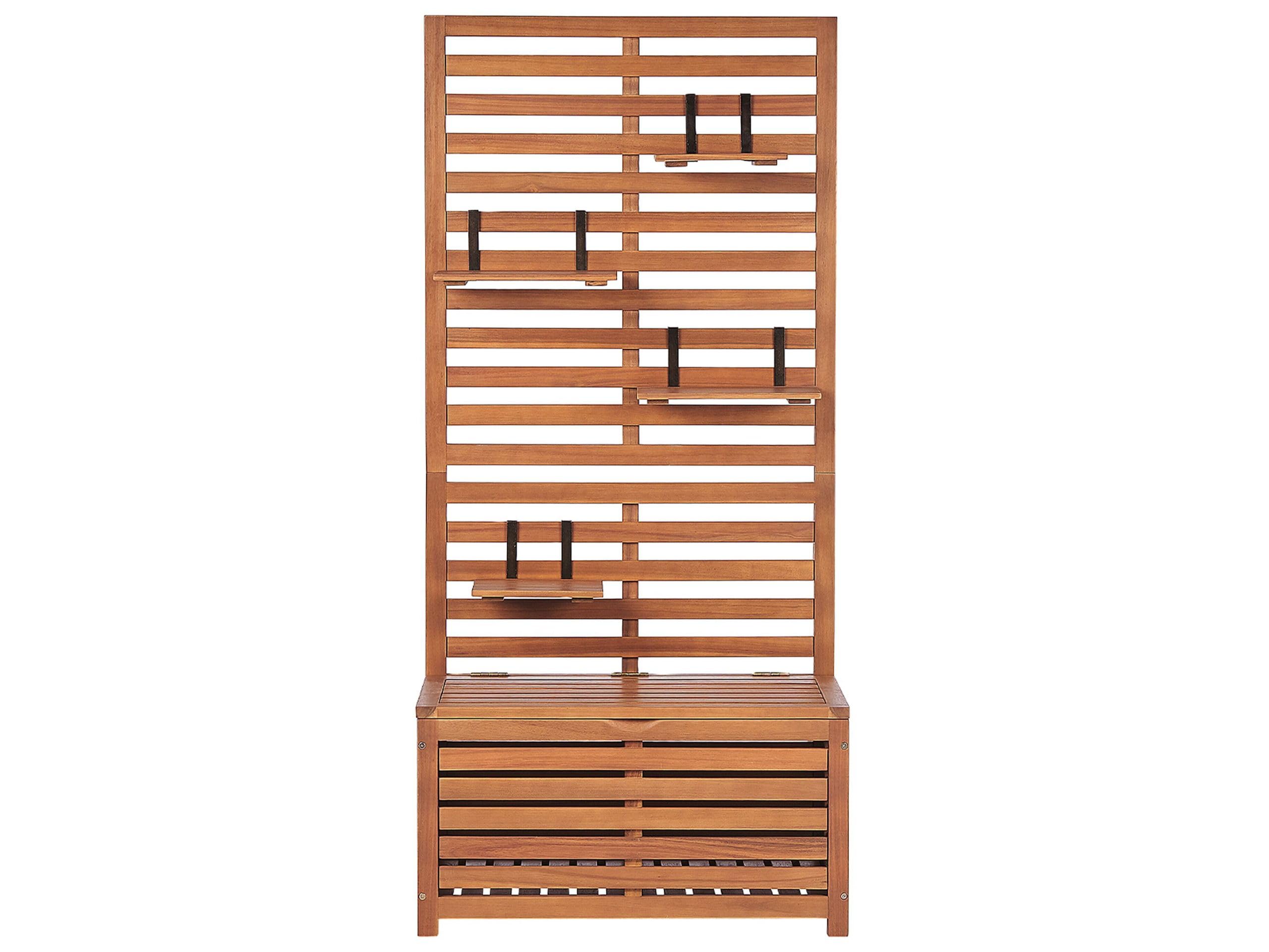 Panca da giardino in legno di acacia 80 cm con mensole e pannello