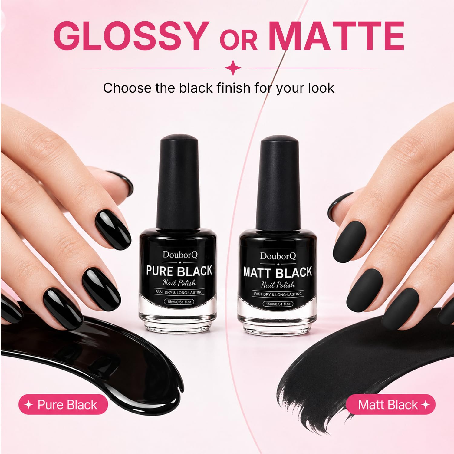 Major Dijit Set di smalti neri classici opachi, con set per la cura delle unghie | Set di riparazione più 2 colori: nero lucido e smalto nero opaco da 15 ml, asciugatura rapida, formula alla cheratina