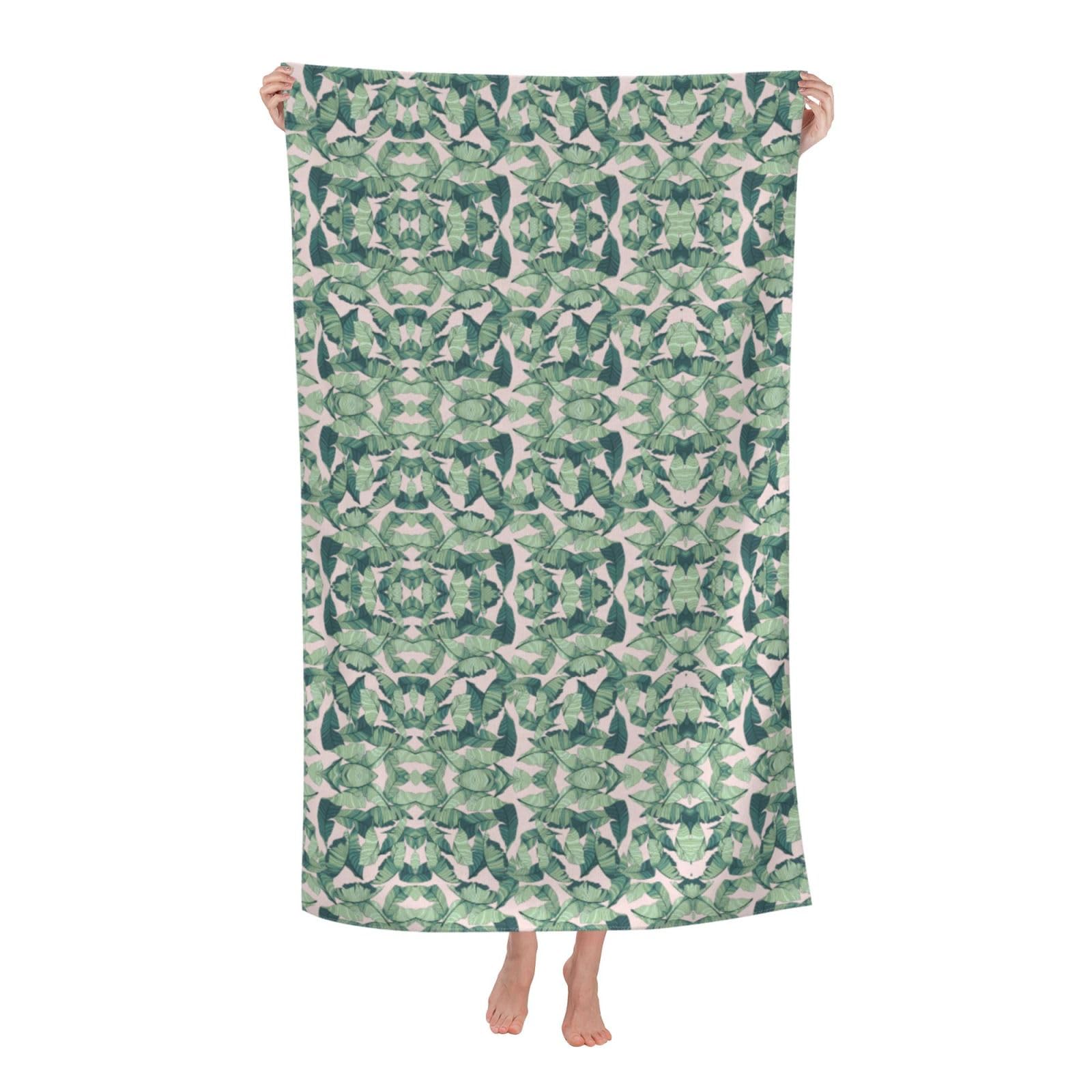 Oazcvbnn Women's White Green Palm Tree Leaves Pink Print Adult Beach Towel Summer Travel Pool Vacation Swimming Fitness Outdoor Adventures