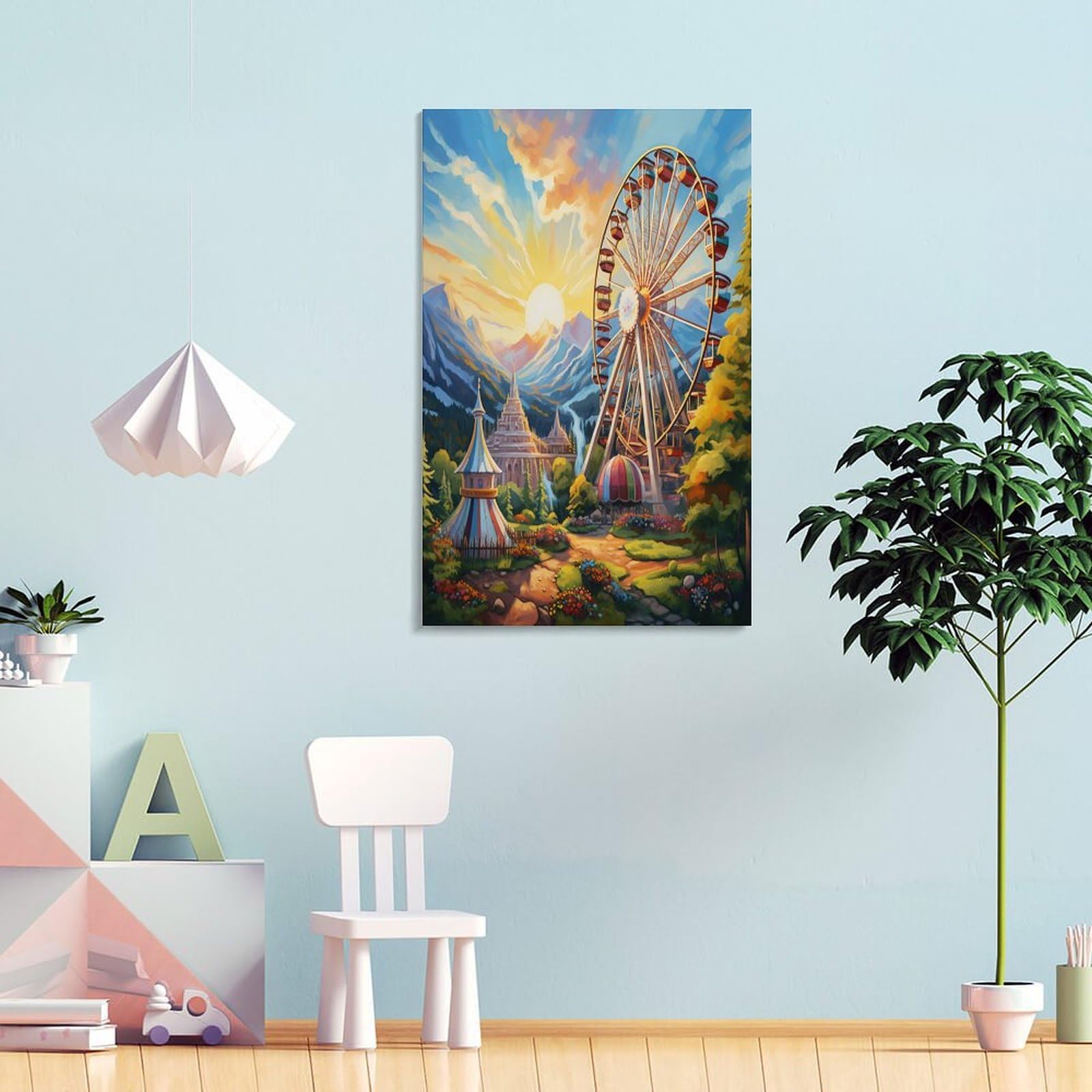YUXINYUE Ferris Wheel Art Lienzo Impreso Imagen Moderna Arte De Pared-pintura Abstracta Lienzo Decoración Adecuada Para Sala De Estar, Dormitorio Cartoon 16x24inch(40x60cm)
