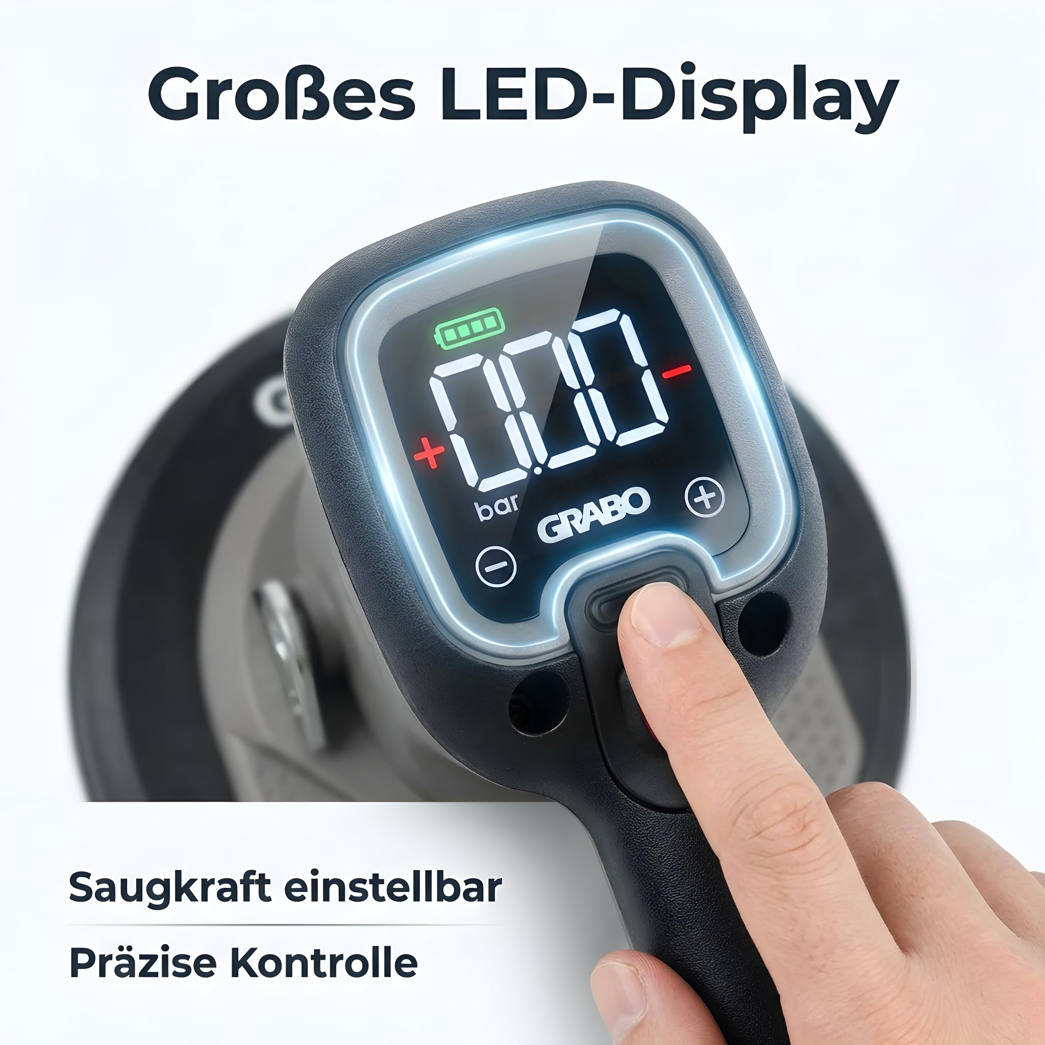 GRABO Pro Brushless Vakuum Saugheber 120 kg [Marken Akku-kompatibel] Elektrischer Fliesenheber & Glasheber mit Digitalanzeige Akku Saugheber für Fliesen, Glas & Stein inkl. TANOS Systainer³ (GPB-MAT)
