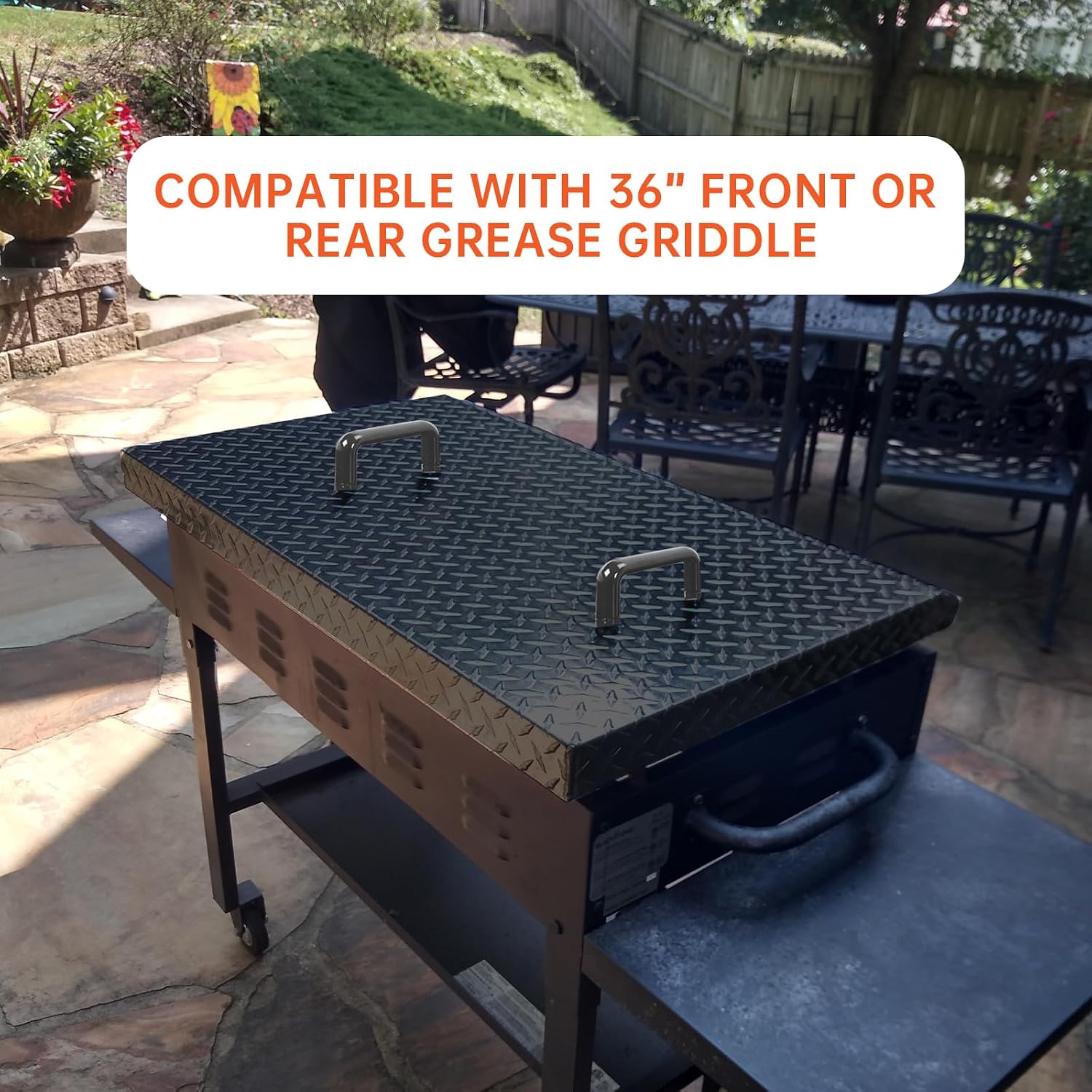 ECOTRIC 36 Inch Hard Top Griddle Grill Lid with Handle Outdoor Cover Powder Coated Durable Lightweight Aluminum Black Compatible with 36” Front or Rear Grease Griddle