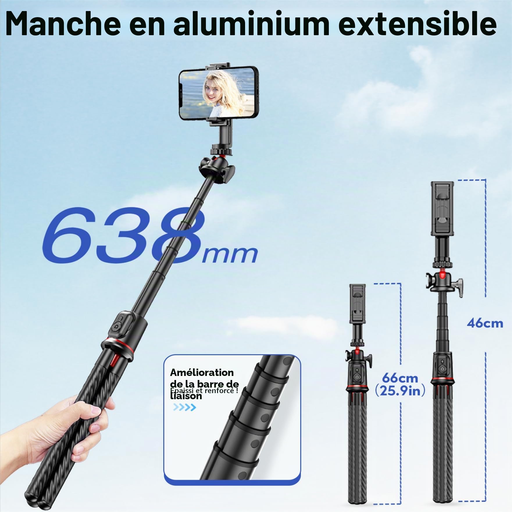 Fotopro RM-80 Mini Trepied 143.0cm Aluminium 0.56kg Charge 3kg 29.3cm