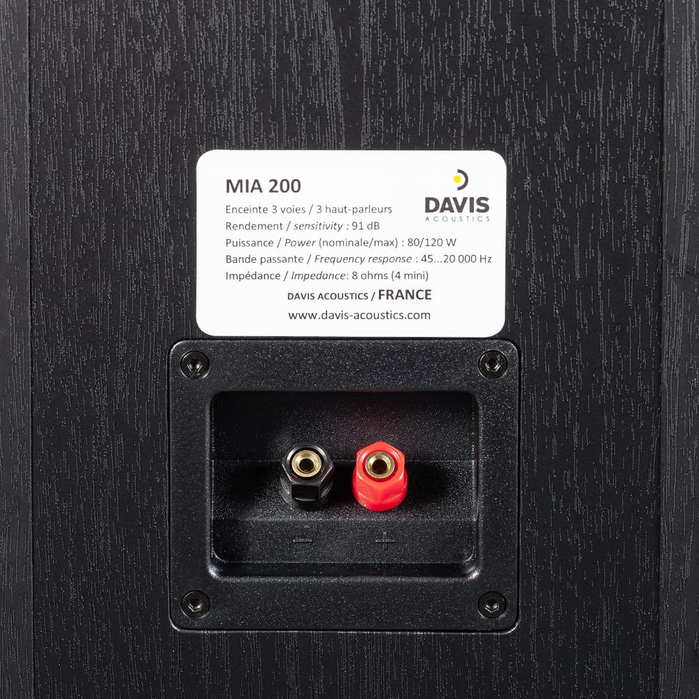 Davis Acoustics Mia 200 Noir - Colonne 3 Voies/3 Haut-parleurs - Enceinte Vendue à la Paire