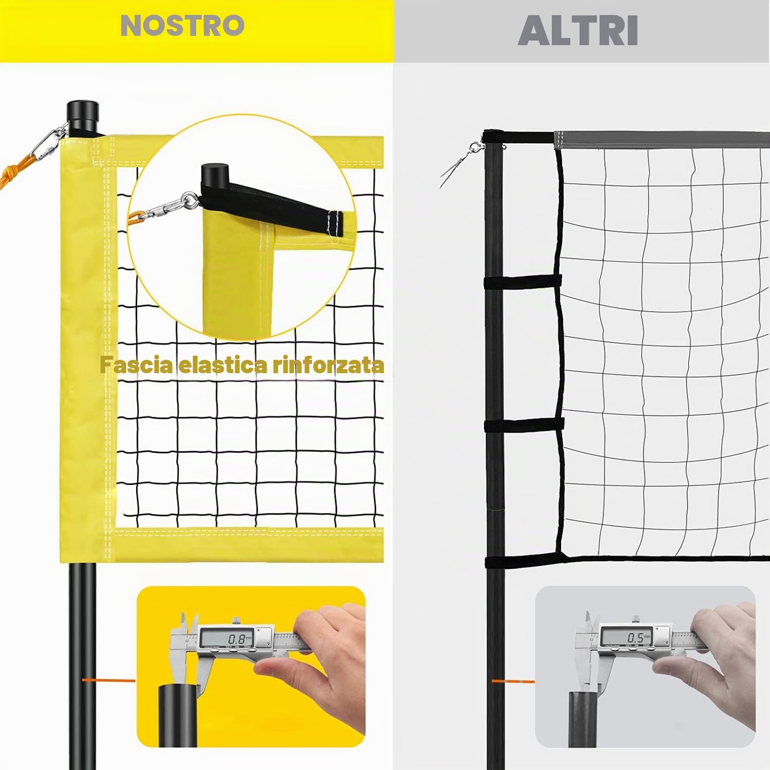 Set di Rete da Pallavolo 9,5 m x 1 m Pieghevole con Pali in Acciaio, Marcatura sul Campo, Linee e Borsa per il Trasporto - Altezza Regolabile