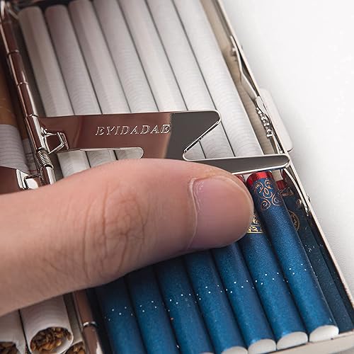 Miniatura 7 de Estuche de metal para cigarrillos, para mujeres y hombres, clip de resorte portátil de doble cara, capacidad para 10 cigarrillos de 3.937in