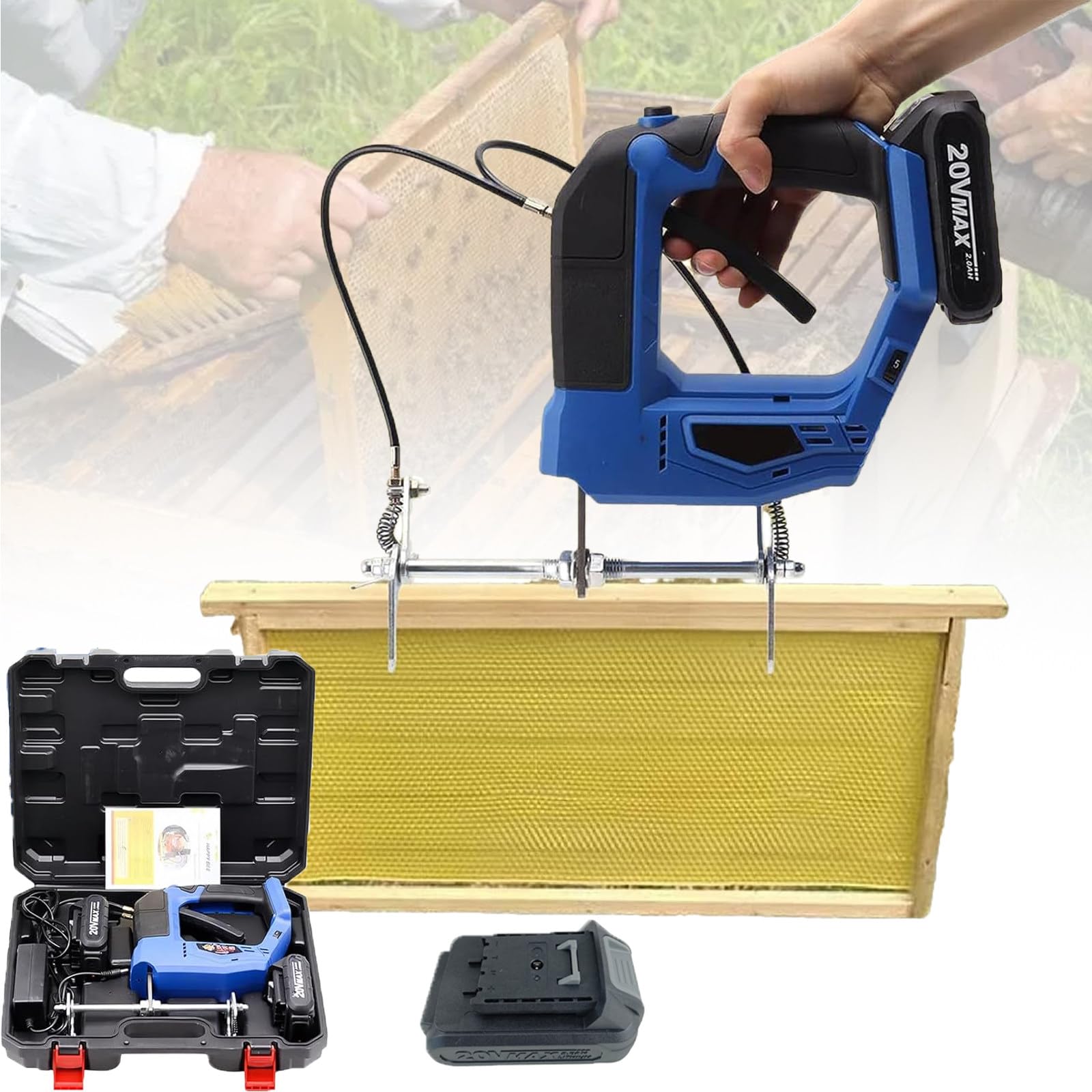 Atwynd 150W Beehive Shaking Machine, Electric Bee Shaker for Farms & Home Beekeepers, Electric Honeybee Remover with 4 Adjustable Speeds, Beehive Frame Shaking Machine Blue-1battery