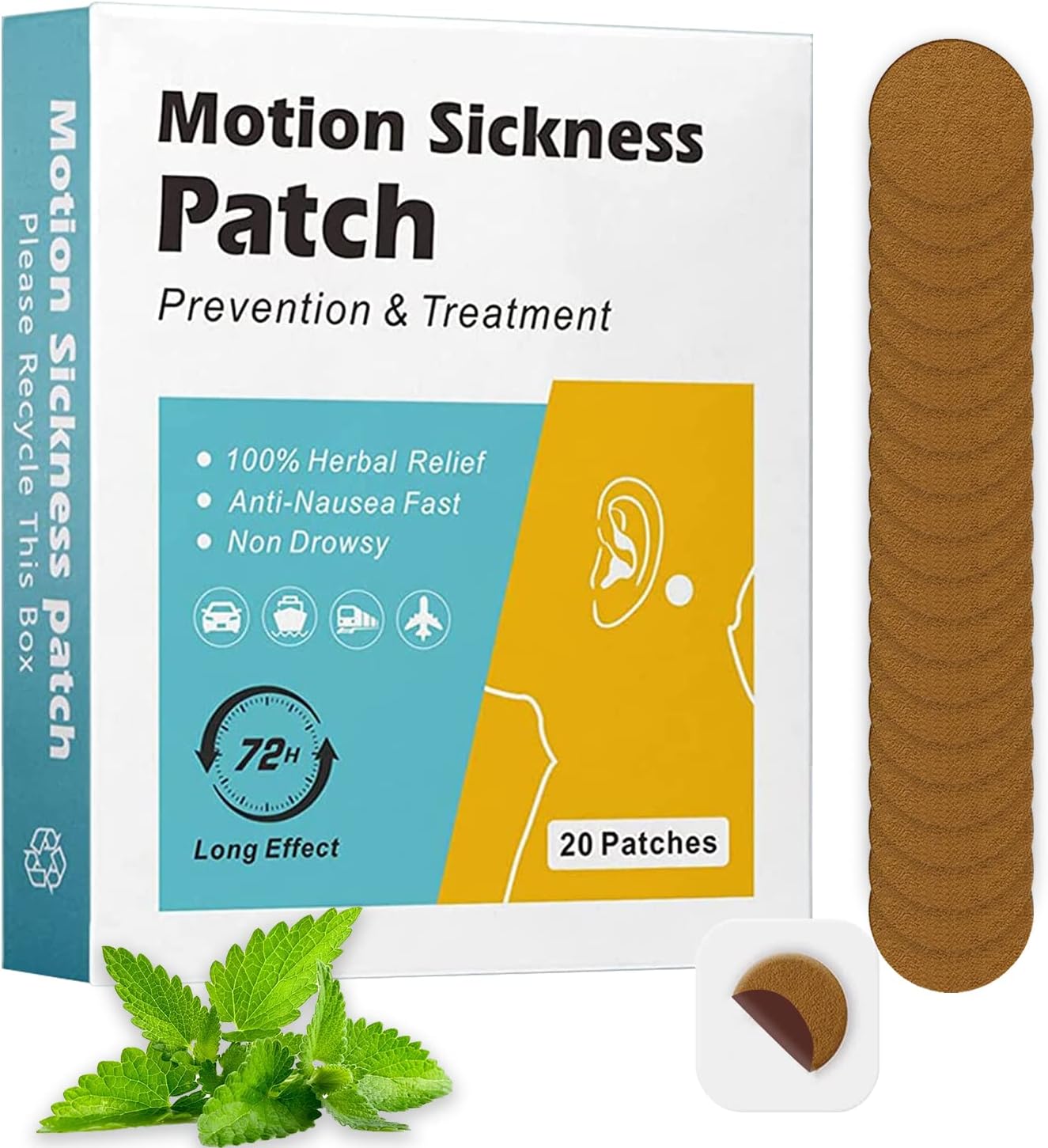 20 Pcs Motion Sickness Patches, Travel Sickness Patches, AntiNausea