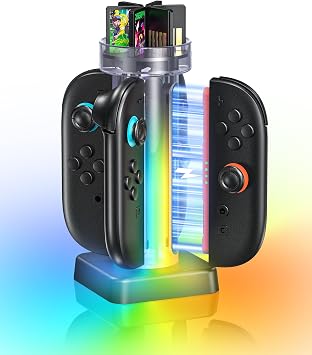 RunSnail Charging Dock for Switch 2 JoyCon, 4 Charger RGB Game Card Slots