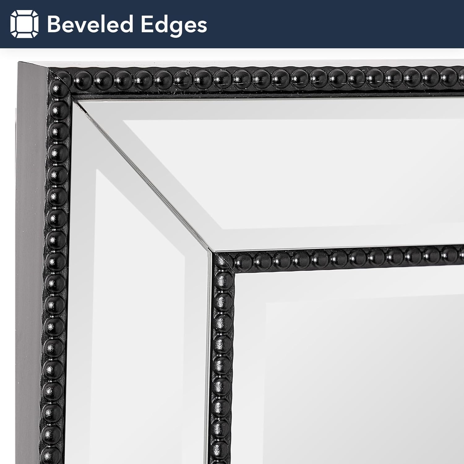 Head West Black Stylish Sleek Metro Beaded Medicine Cabinet with Mirror, Bathroom Wall Mount Storage Organizer with Glass Shelves - 22" x 30"