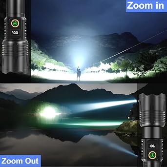 Flashlights LED High Lumens Rechargeable, Heavy Duty Powerful Flashlight, Super Bright Tactical Strong Flash Light, High Power Handheld USB-C Flashlights, 5 Modes Waterproof & Zoomable for Camping